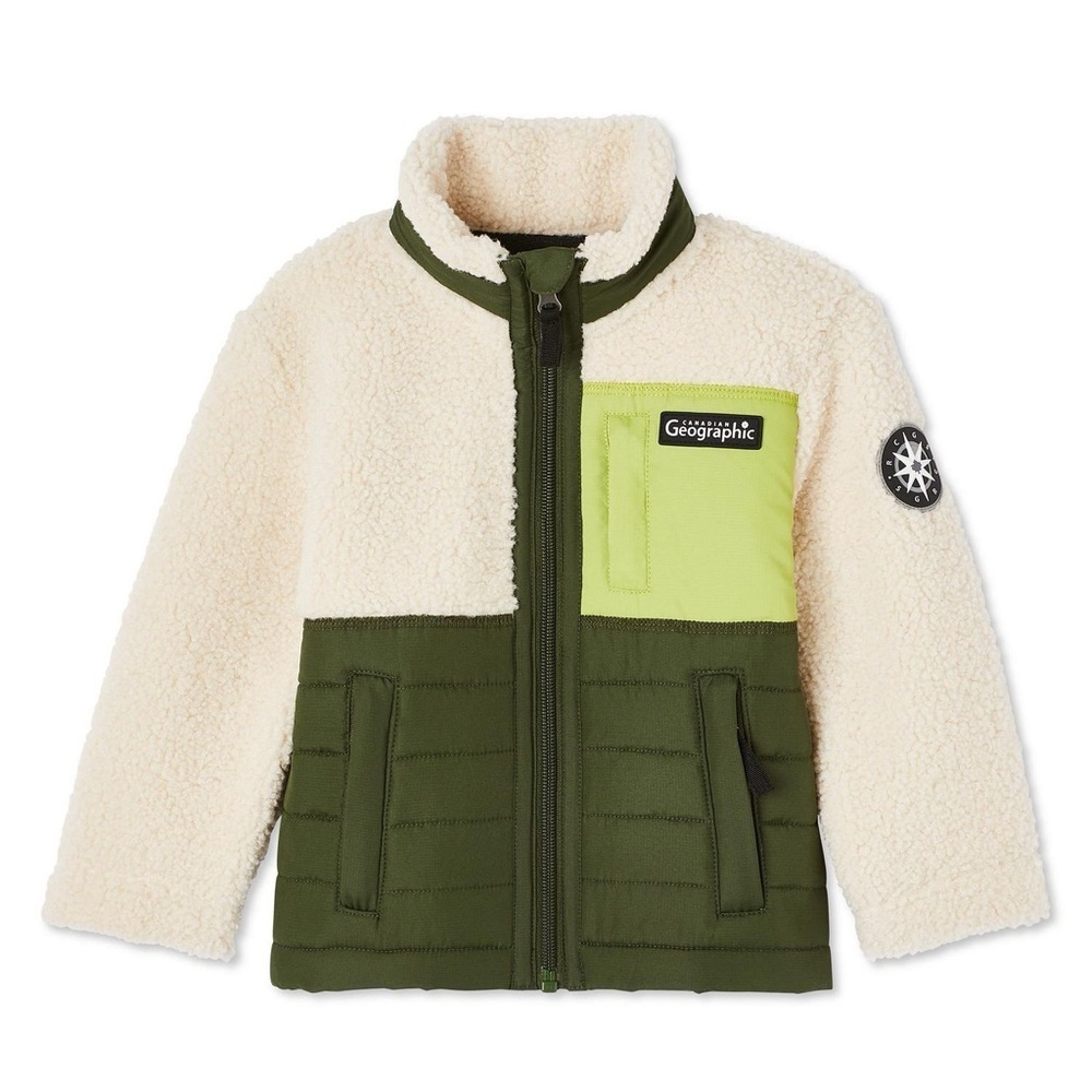 Canadiana Kids Jacket Sherpa Fleece Green and Cream Unisex Toddler Size 3T - Picture 2 of 15